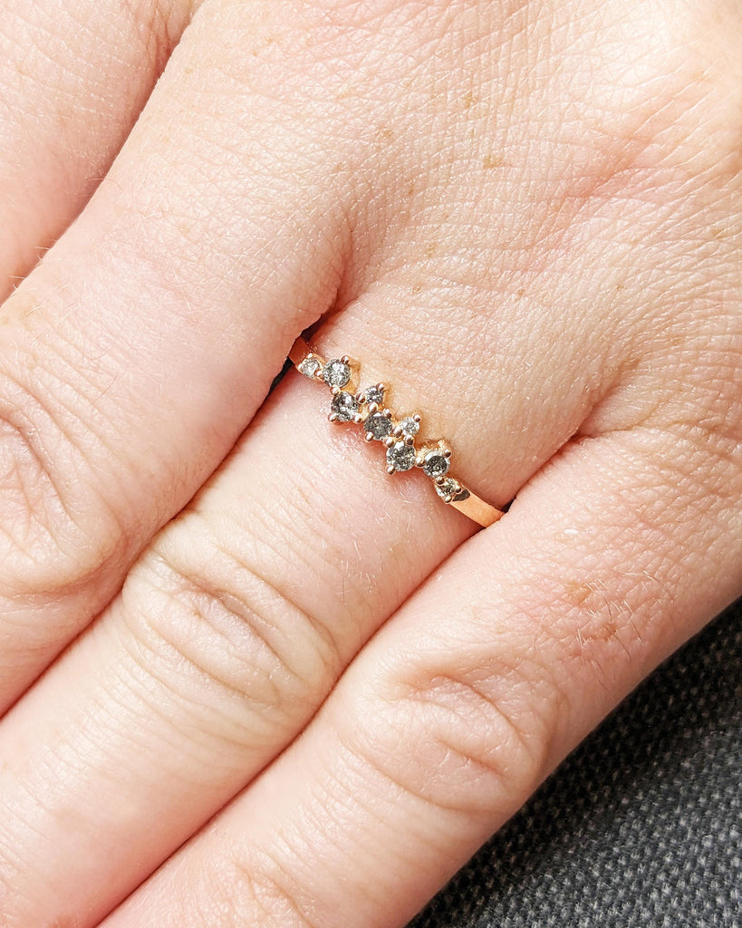 Cluster Wedding Band Ring, Salt and Pepper Diamond Cluster Ring, Salt and Pepper Diamond Wedding Band, Stacking Matching Ring, 14K Rose Gold
