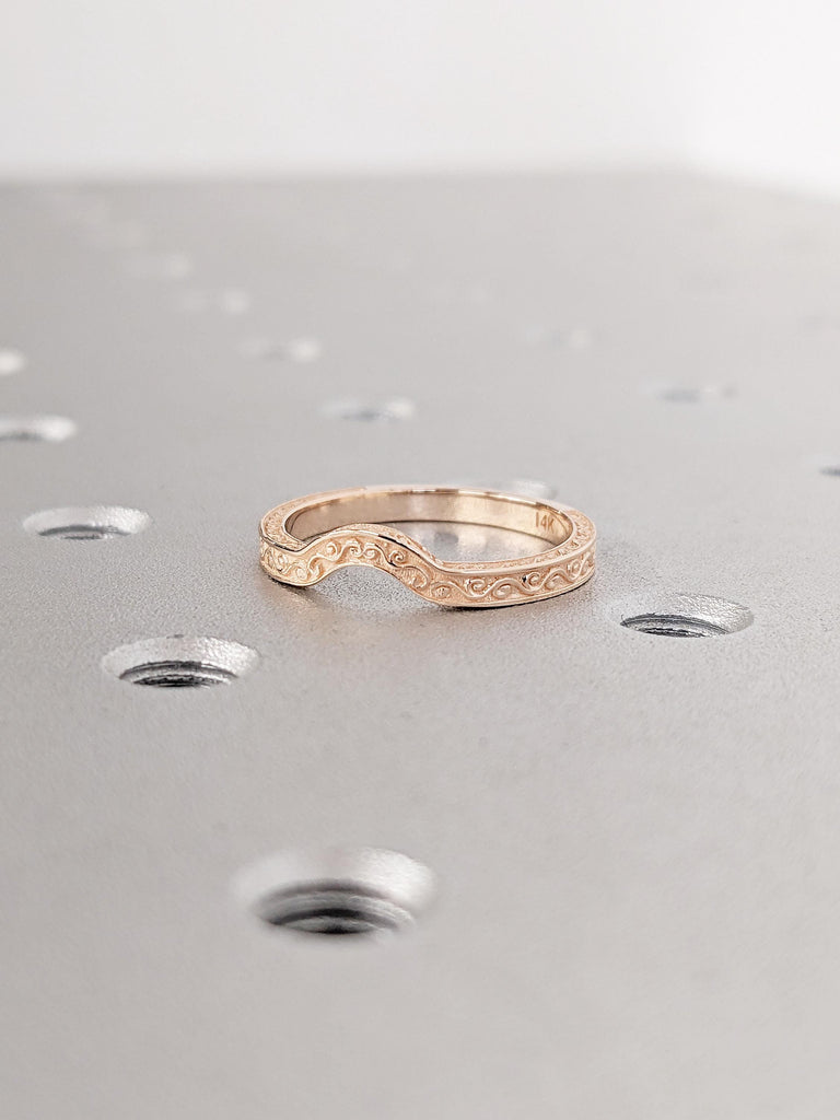 Curved Wedding Band, Unique 14k Gold Ring, Filigree Ring, Matching Rings for Women, Vintage Stacking Ring, Best Friend Rings, Handmade Ring image #5