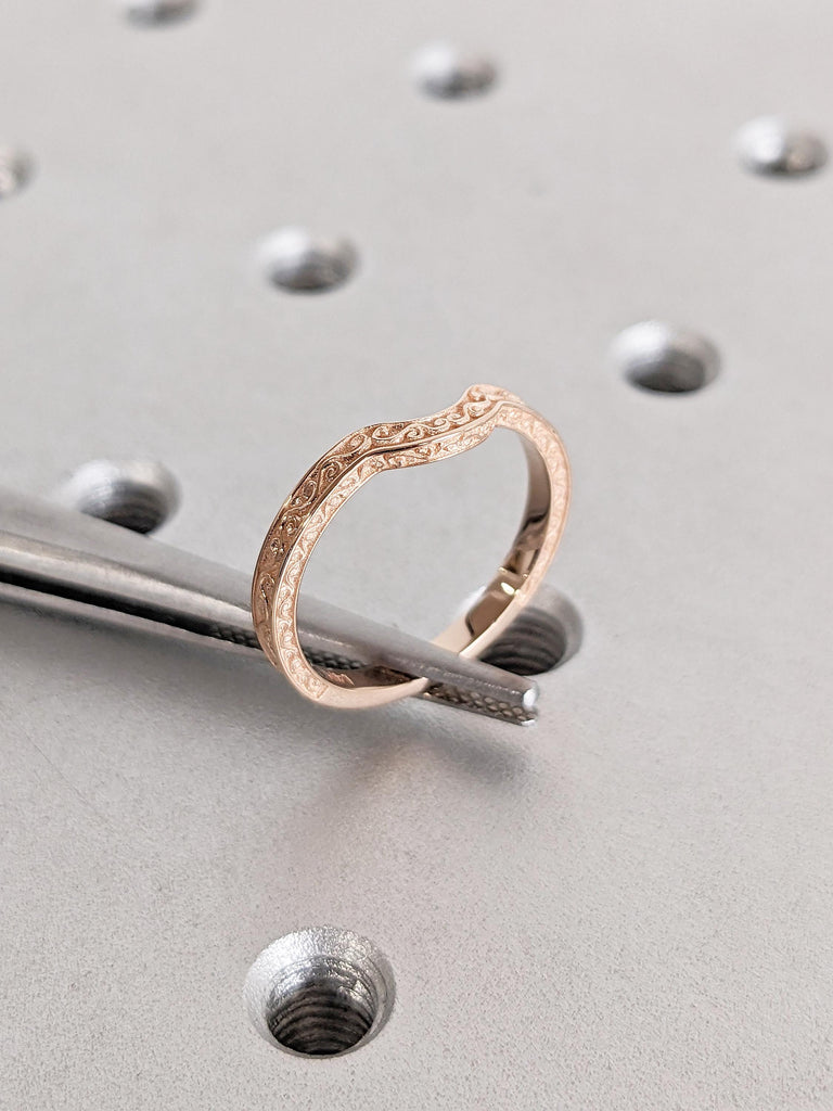 Curved Wedding Band, Unique 14k Gold Ring, Filigree Ring, Matching Rings for Women, Vintage Stacking Ring, Best Friend Rings, Handmade Ring image #10