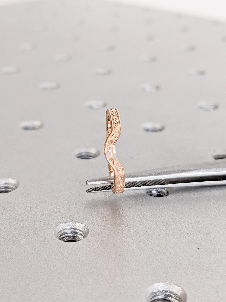 Curved Wedding Band, Unique 14k Gold Ring, Filigree Ring, Matching Rings for Women, Vintage Stacking Ring, Best Friend Rings, Handmade Ring image #9