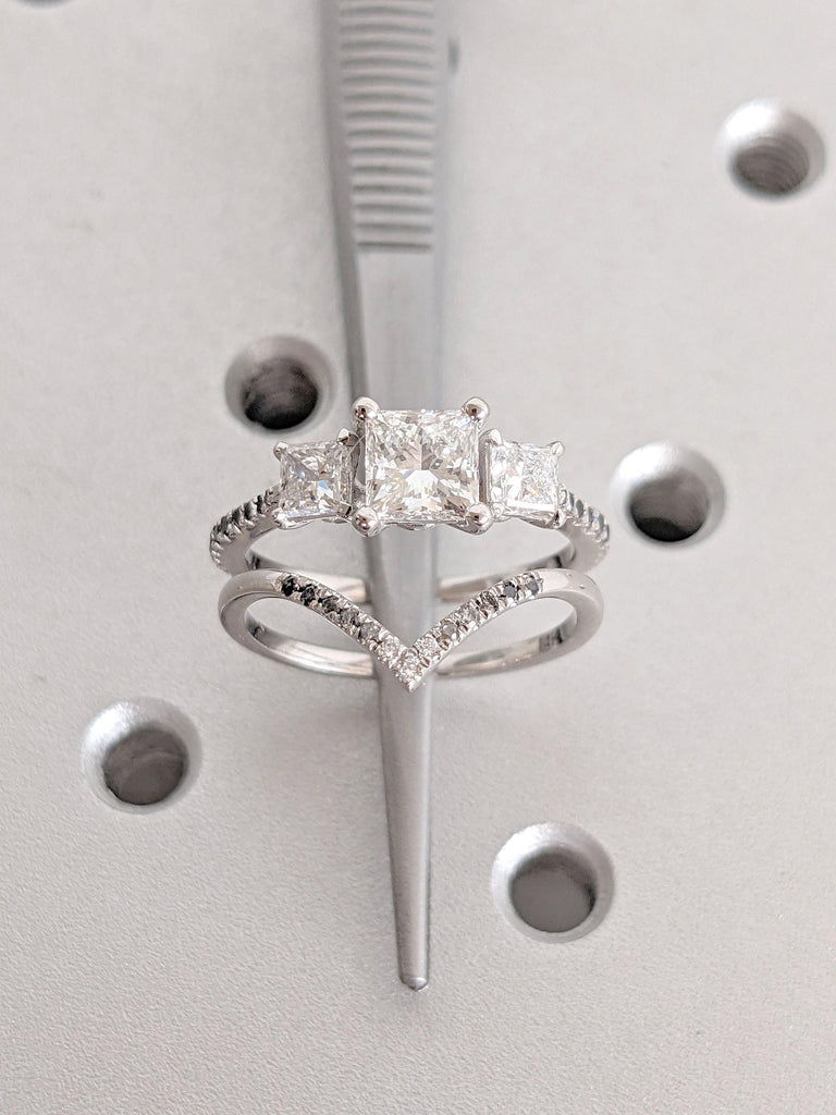 Natural Diamond Eternity Band V Shaped Ring | Princess Lab Created Diamond Engagement Ring for Women | Solid Gold Promise Ring | 1 Carat VS1 Lab Grown Diamond