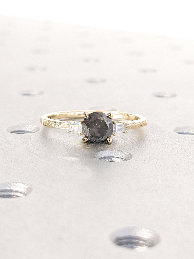 Vintage Salt and Pepper Grey Diamond Engagement Ring | Round cut Diamond Ring | 14K Gold Ring Unique Women Promise Ring For Her | Handmade Ring
