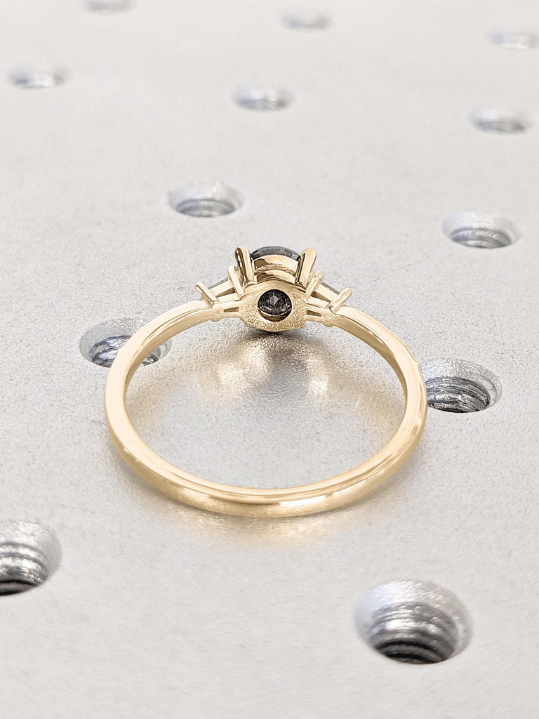 1.5 Carat, 2ct Natural Black Diamond Dainty Ring | Salt and Pepper Diamond Yellow Gold Promise Ring | Wedding Ring Anniversary Gift for Wife