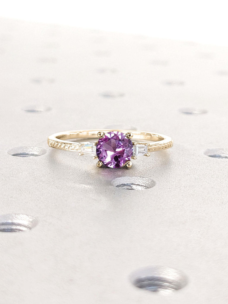1.5ct Purple Gemstone Engagement Ring | 14k 18k Yellow Gold Rings for Women | Eco Friendly Lab Alexandrite Ring | June Birthstone