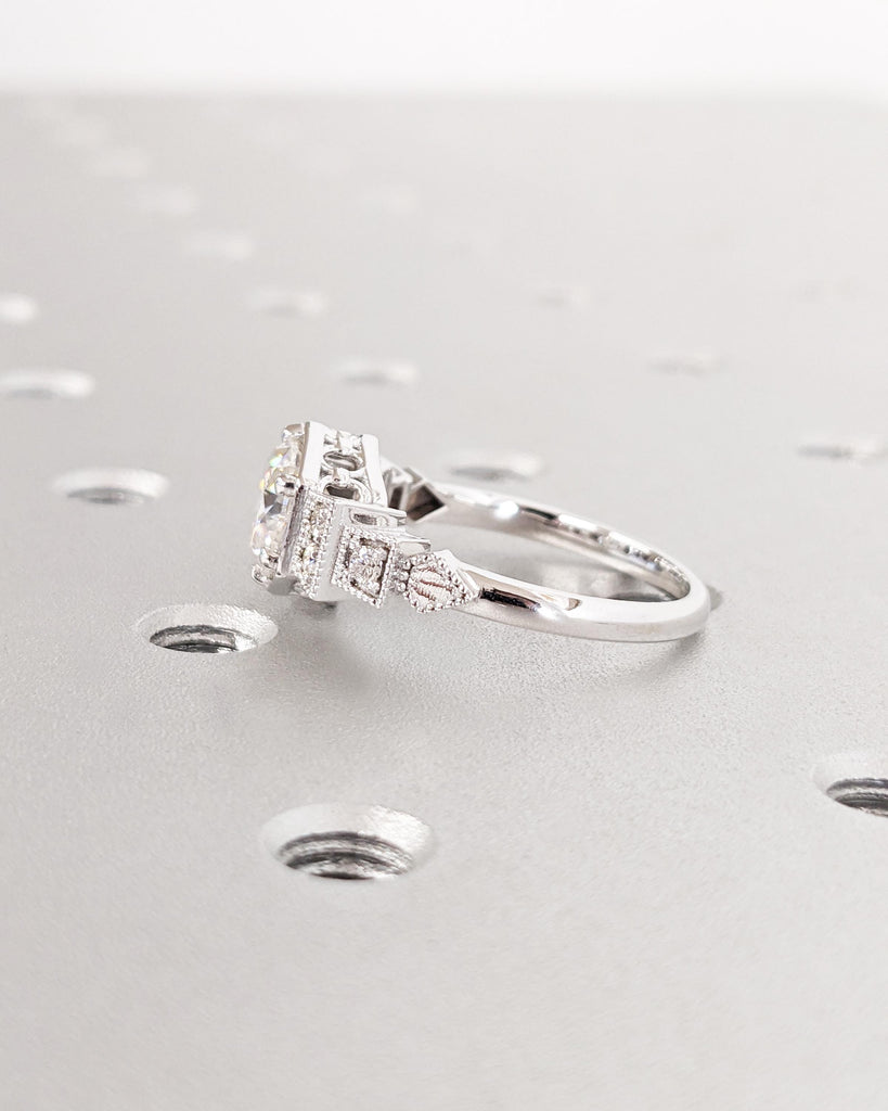 Vintage Moissanite Engagement Ring 14K White Gold Ring Gift Unique Antique Wedding Anniversary Promise Ring Vintage Filigree Engagement Ring