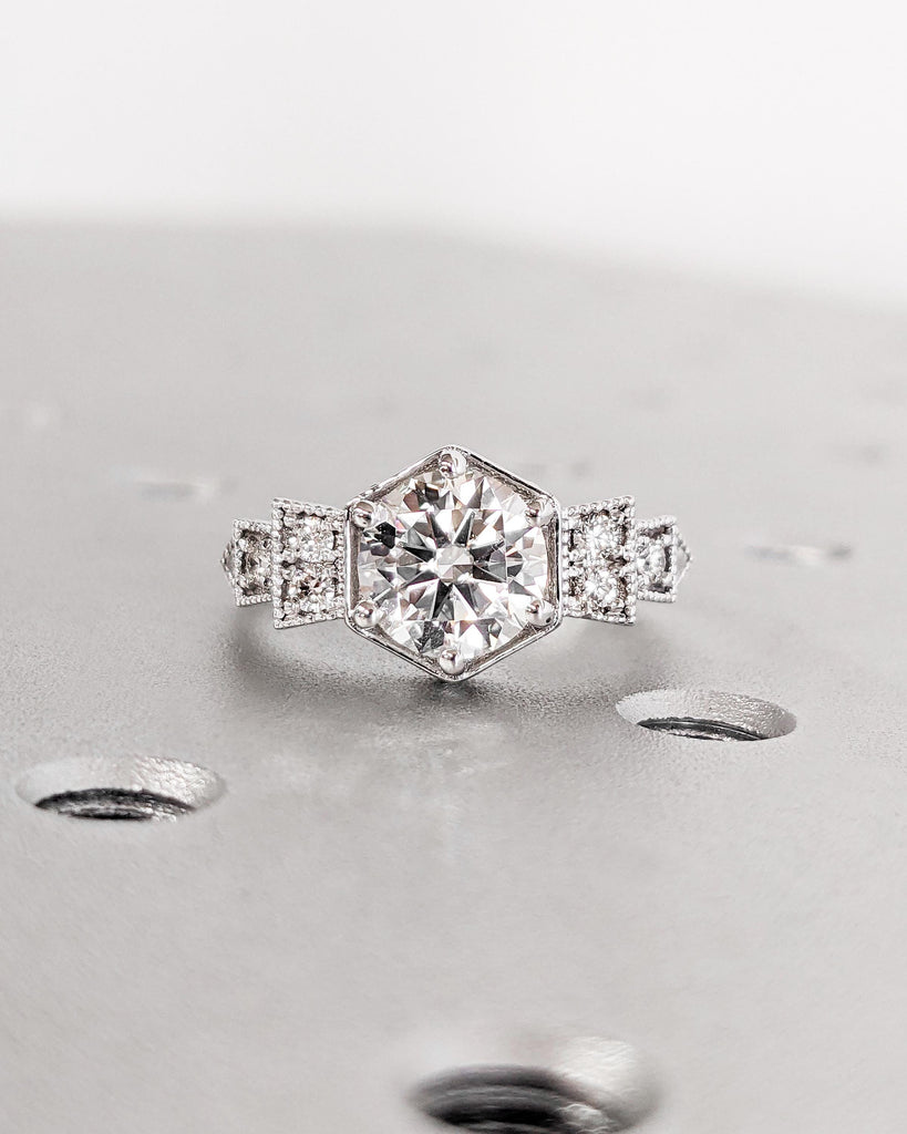 Vintage Moissanite Engagement Ring 14K White Gold Ring Gift Unique Antique Wedding Anniversary Promise Ring Vintage Filigree Engagement Ring