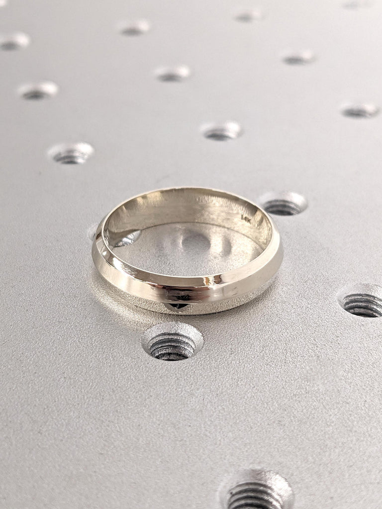 White Gold Men Unique Wedding Band with Beveled Edge | Engagement Band - Mens 14k Gold Ring, Gift for Him | Everyday Wear Simple Gold Ring