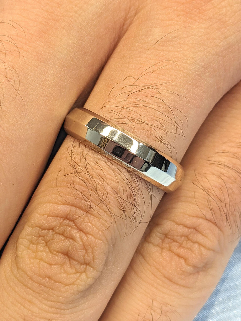 White Gold Men Unique Wedding Band with Beveled Edge | Engagement Band - Mens 14k Gold Ring, Gift for Him