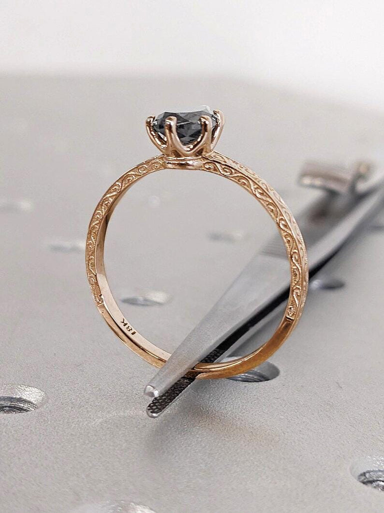 Art Deco 1920's Inspired Pear cut Natural Salt and Pepper Black Diamond Engagement Ring | 18k Rose Gold Rings for Women | Vintage Engagement