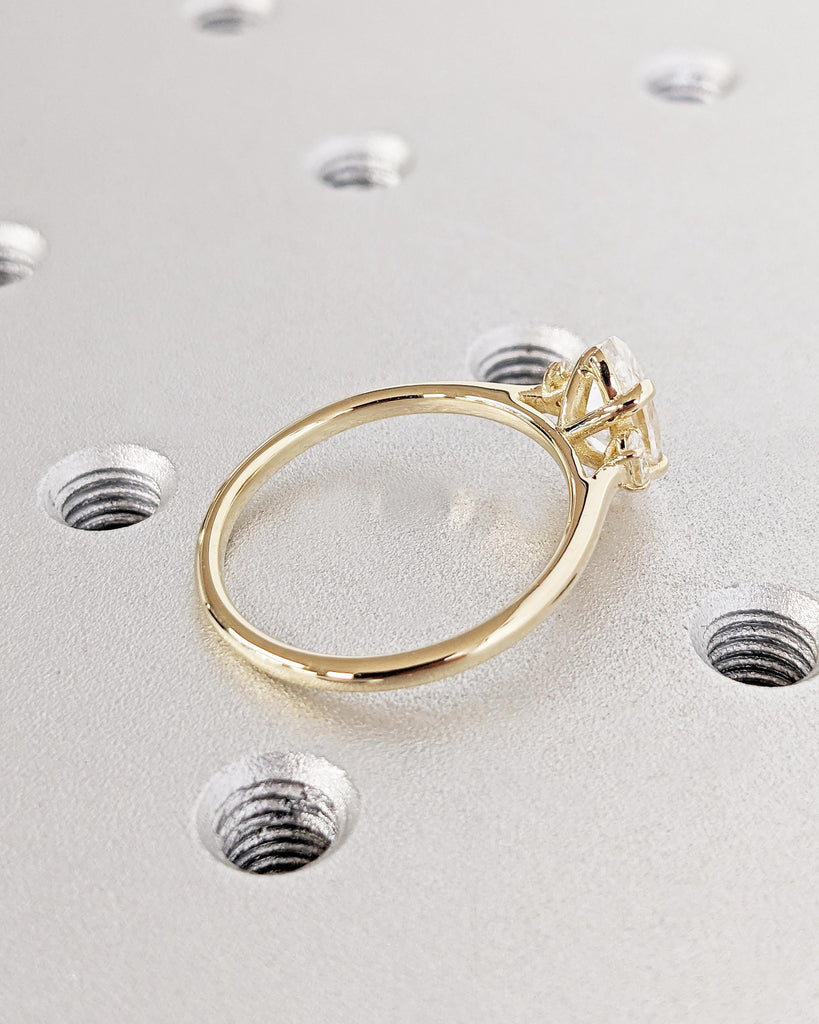 Three Stone Engagement Ring, 3 Stone Moissanite Marquise Engagement Ring in Yellow Gold, Unique Marquise Trilogy Ring, Promise Ring for Her