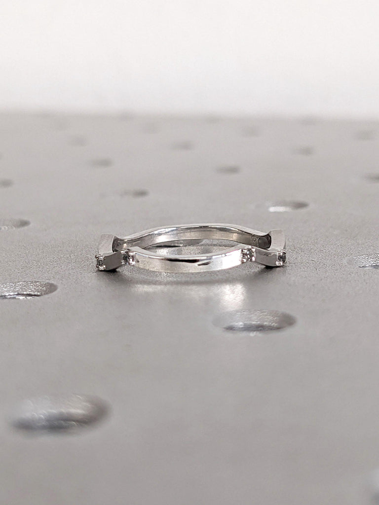 Unique Tiny Natural Grey Diamond Stacking Ring | Platinum Woman Bridal Ring | Salt and Pepper Diamond Ring for Her | Wavy Ring Matching Ring
