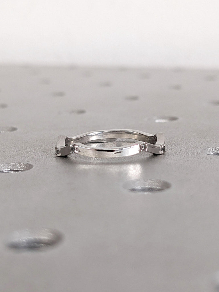 Natural Salt and Pepper Diamond Ring Platinum Ring | Unique Women Wedding Ring | Thin Gold Ring | Tiny Round Diamond Ring | Gift for Her
