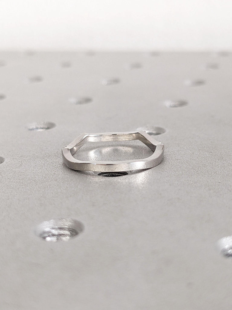 Unique Tiny Natural Grey Diamond Stacking Ring | Platinum Woman Bridal Ring | Salt and Pepper Diamond Ring for Her | Wavy Ring Matching Ring