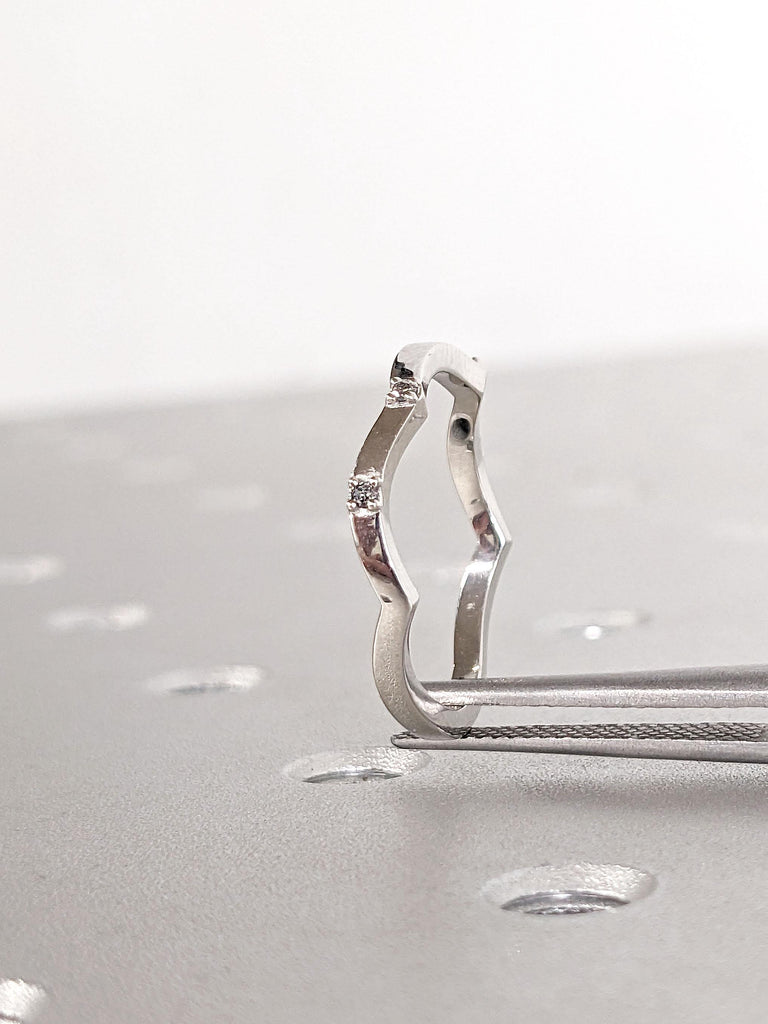 Unique Women Wedding Ring | Thin Gold Ring | Tiny Round Diamond Ring | Natural Salt and Pepper Diamond Ring Stacking Ring
