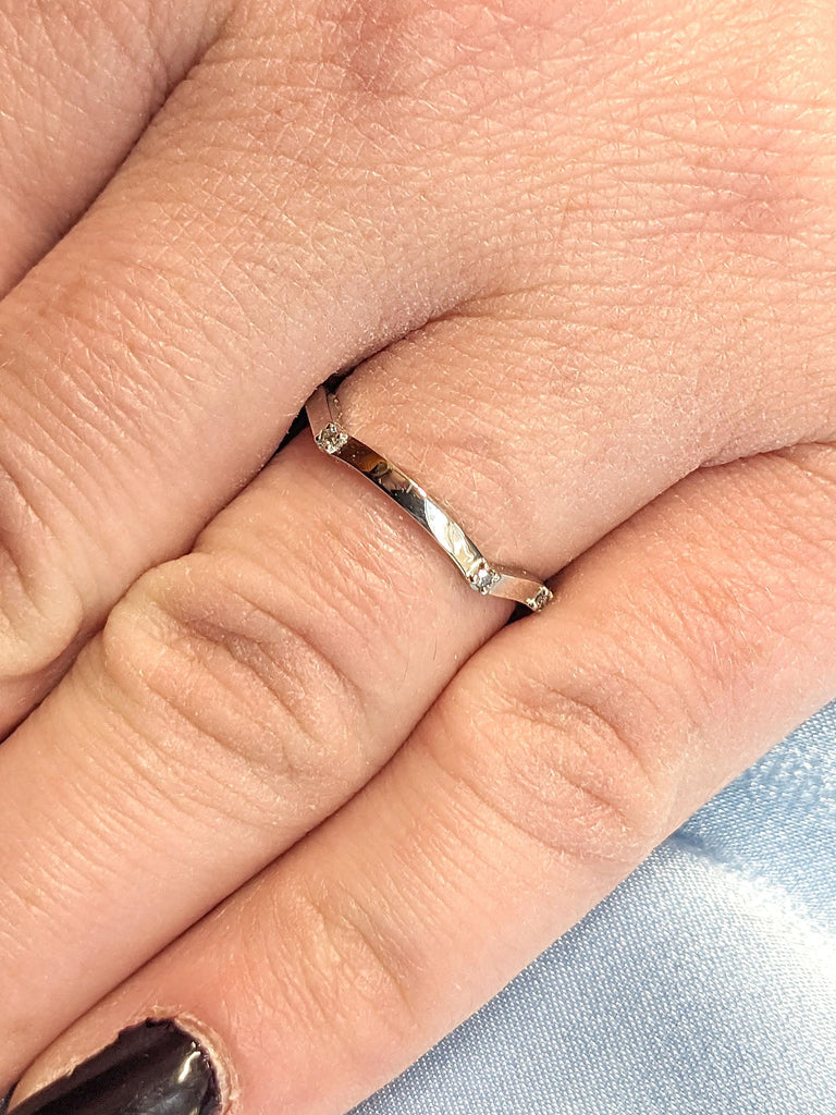 Platinum Wedding Ring | Dainty Ring for Her | Matching Stacking Ring with Salt and Pepper Grey Diamond