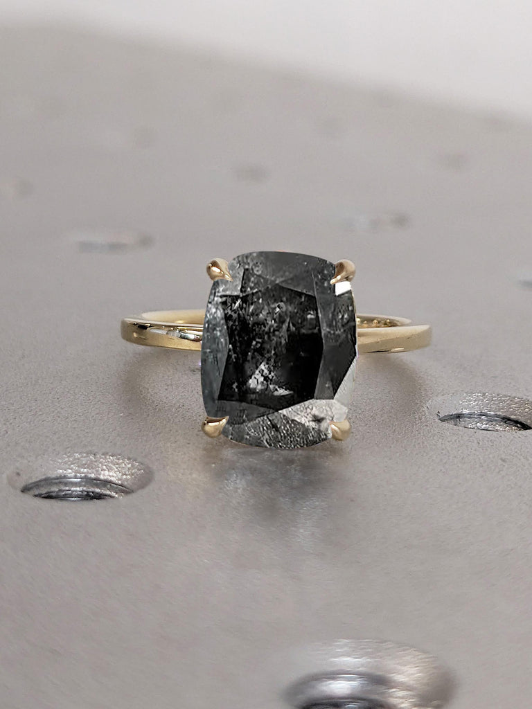 Salt and Pepper Diamond Ring, Cushion Cut Engagement Ring, 14k Gold Ring, Dainty Diamond Ring, Gold Statement Ring, Unique Minimalist Ring