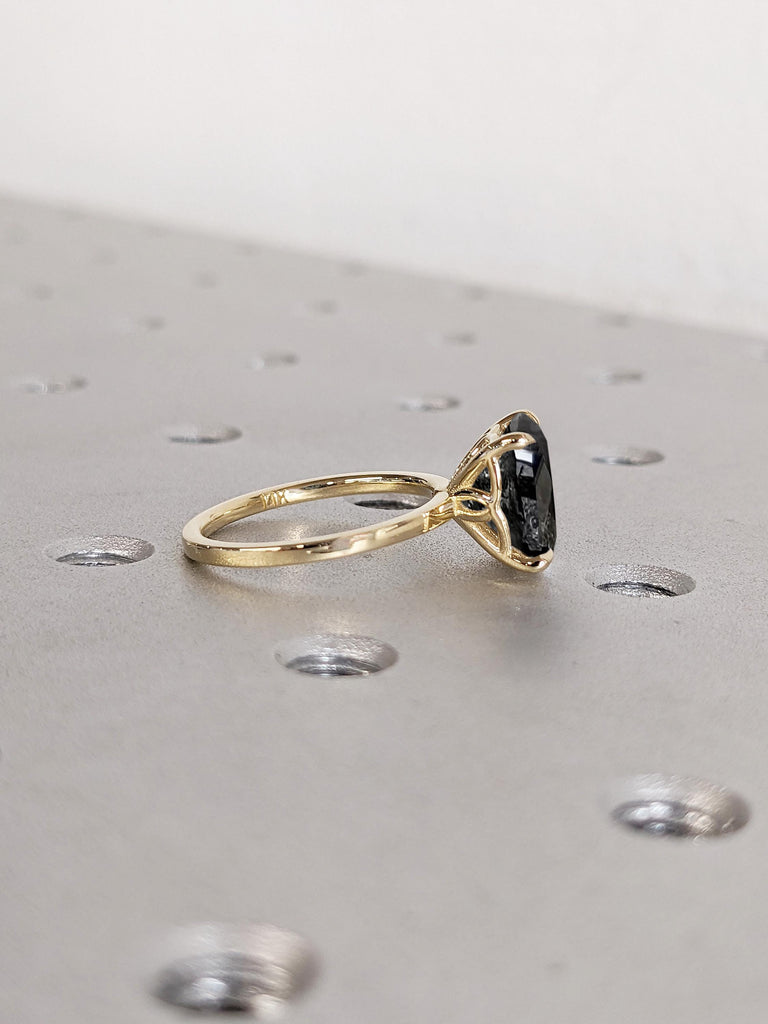 Salt and Pepper Diamond Ring, Cushion Cut Engagement Ring, 14k Gold Ring, Dainty Diamond Ring, Gold Statement Ring, Unique Minimalist Ring