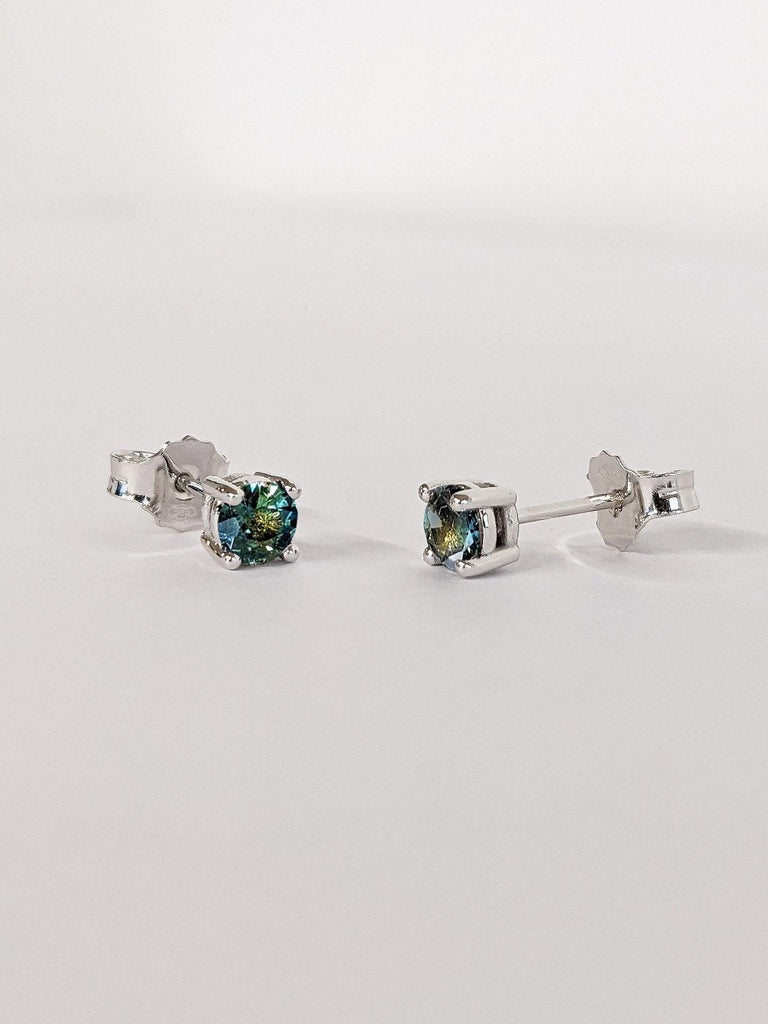 Teal Sapphire Push Back Earrings | Sapphire Earrings | Earrings for Women | Bridal Earrings | Round Earrings