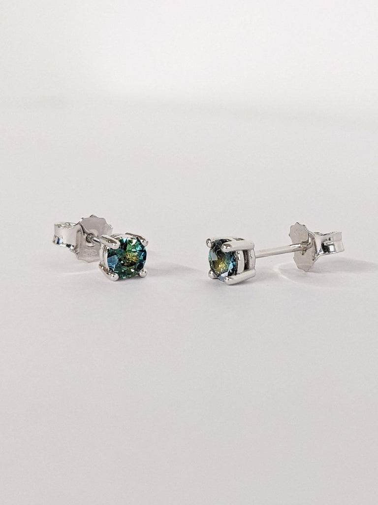 Teal Sapphire Push Back Earrings | Sapphire Earrings | Earrings for Women | Bridal Earrings | Round Earrings