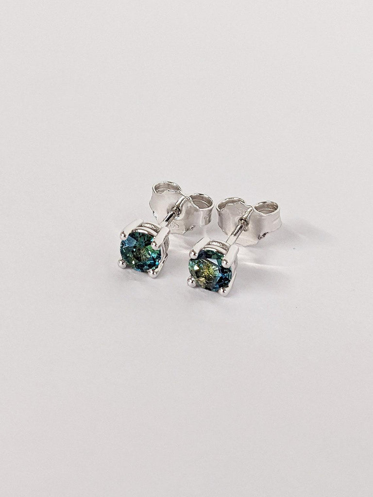 Natural Blue Green Sapphire Earrings | 14K Gold Sapphire Stud Earrings | Prong Setting Studs | Genuine Sapphire Stud Earrings | Gift for Her