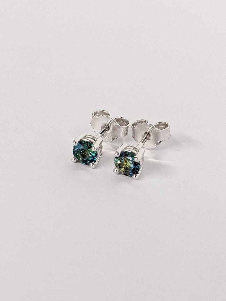 Natural Blue Green Sapphire Earrings | 14K Gold Sapphire Stud Earrings | Prong Setting Studs | Genuine Sapphire Stud Earrings | Gift for Her