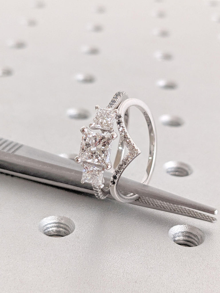 Princess cut Moissanite Engagement Ring for Women | Natural Diamond Eternity Band V Shaped Ring | Solid Gold Promise Ring | 1 Carat VVS Moissanite