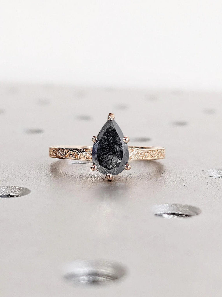 1 Carat Natural Black Diamond Salt and Pepper Wedding Anniversary Ring | Hidden Halo Engagement Ring | 14k 18k White Yellow Rose Gold Rings for Women