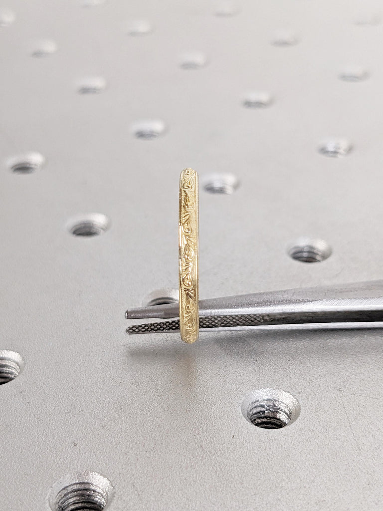14k Yellow Gold Womens Wedding Band, Filigree Ring, Milgrain Gold Stacking Ring, Unique Matching Ring, Dainty Wedding Ring, Anniversary Ring