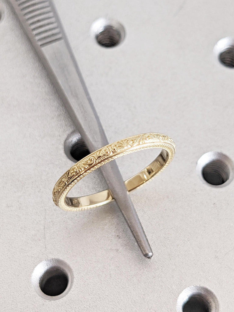 Filigree Gold Wedding Band, Milgrain 14k Solid Gold Ring, Unique Wedding Band, Stacking Rings for Women, Women Wedding Ring, Matching Ring image #7