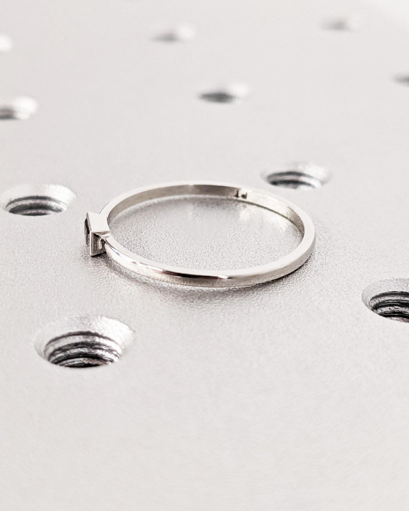 Dainty Thin Salt and Pepper Diamond Wedding Band, Gray Diamond Baguette Ring, Delicate Matching Stack Ring 14K Gold or Platinum Wedding Ring