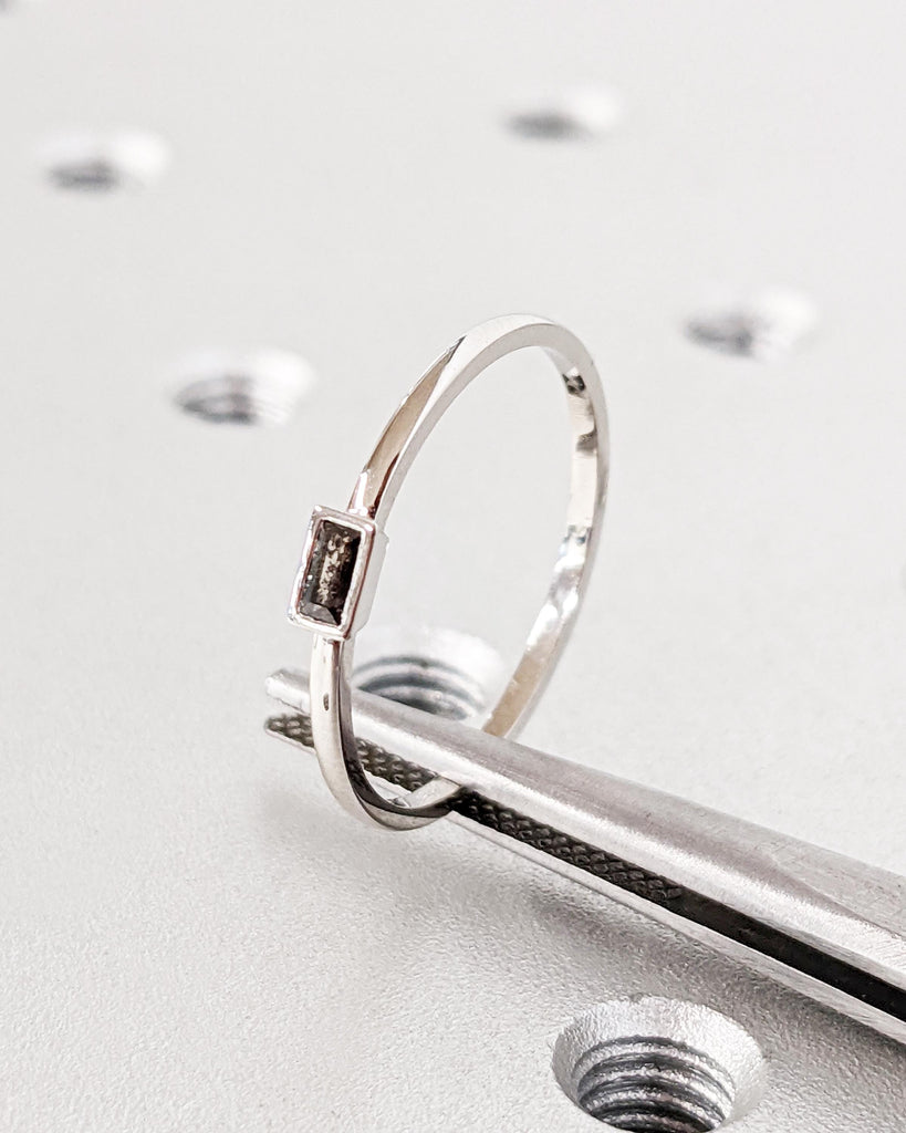 Baguette Diamond Band | Gray Diamond Baguette Ring | Bezel Set Baguette Salt and Pepper Diamond Wedding Band | Gold or Platinum Wedding Band