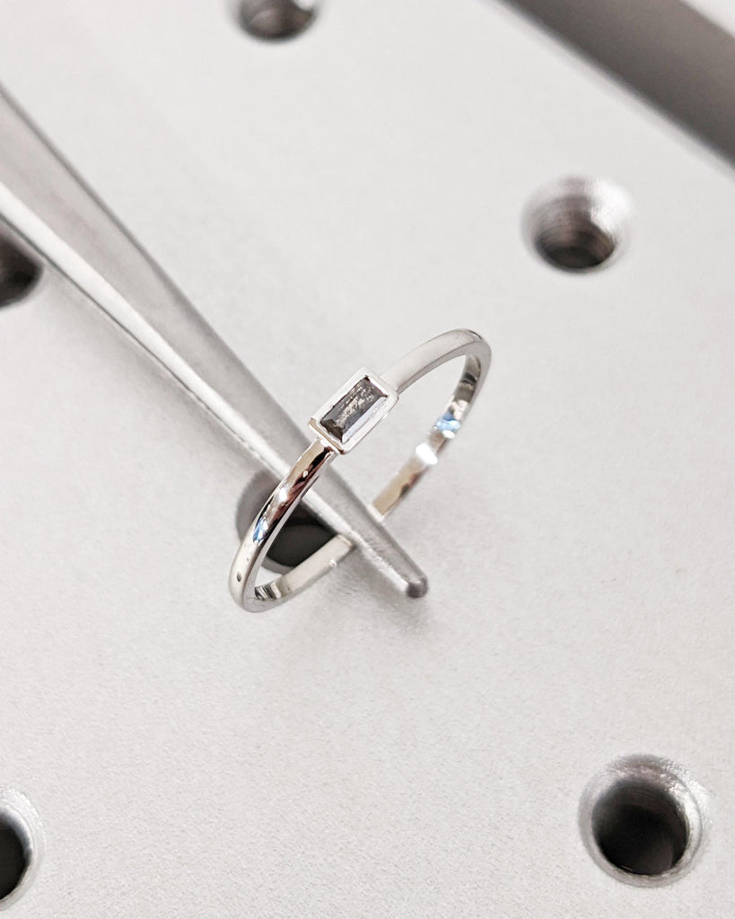 Baguette Diamond Band | Gray Diamond Baguette Ring | Bezel Set Baguette Salt and Pepper Diamond Wedding Band | Gold or Platinum Wedding Band