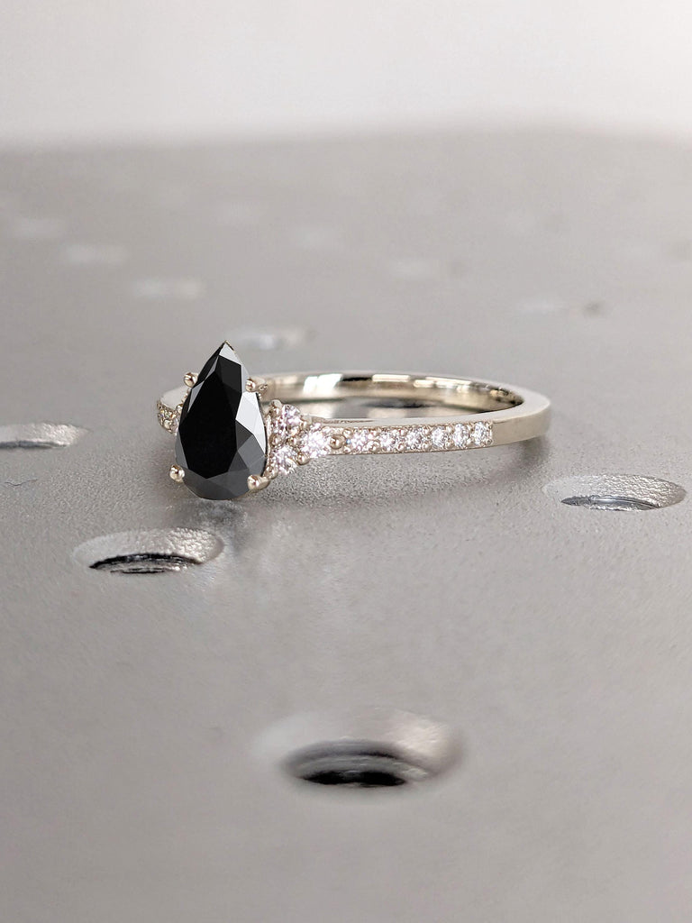 Diamond and Moissanite Engagement Ring | Solid White Gold Ring | 14k Engagement Ring | Gold Ring for Her