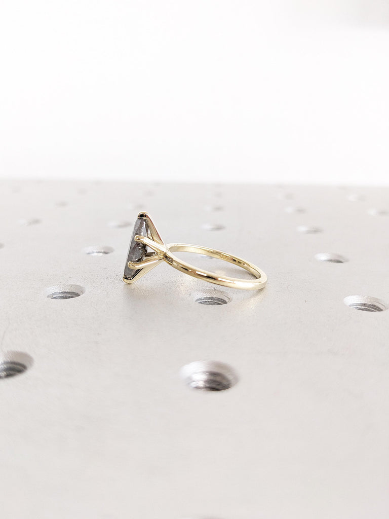 Marquise Salt and Pepper Diamond Ring, 14k Solid Gold Ring, Marquise Engagement Ring, Unique Solitaire Ring, Raw Diamond Ring, Gift for Wife