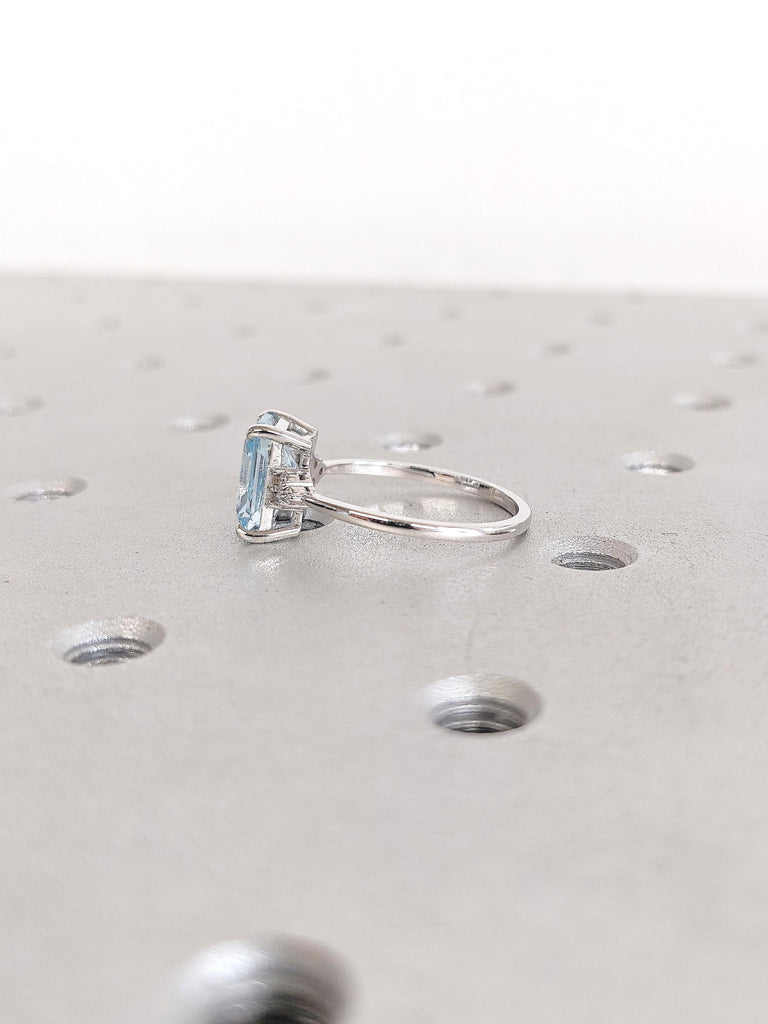 Unique Aquamarine Ring, Radiant Cut Engagement Ring, White Gold Ring, Aquamarine Birthstone Ring, Gold Statement Ring, Aquamarine Jewelry