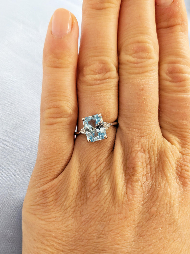 Aquamarine Engagement Ring, Radiant Cut Ring, 14k Gold Aquamarine Ring, Statement Rings for Women, March Birthstone, Diamond Cluster Ring