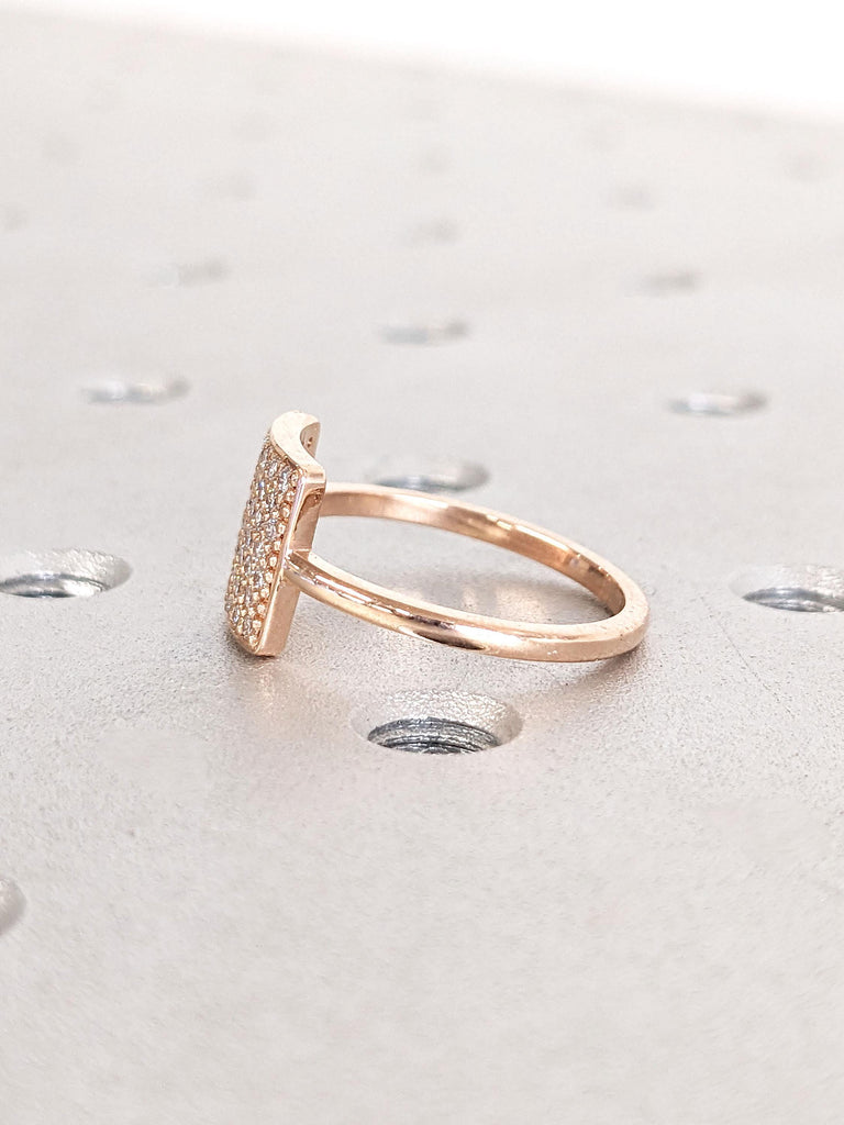 Square Diamond Paved Dainty Signet Ring | Rose Gold Minimalist Pinky Ring for Women | Dainty Square Diamond Ring | 14k Pinky Signet Ring