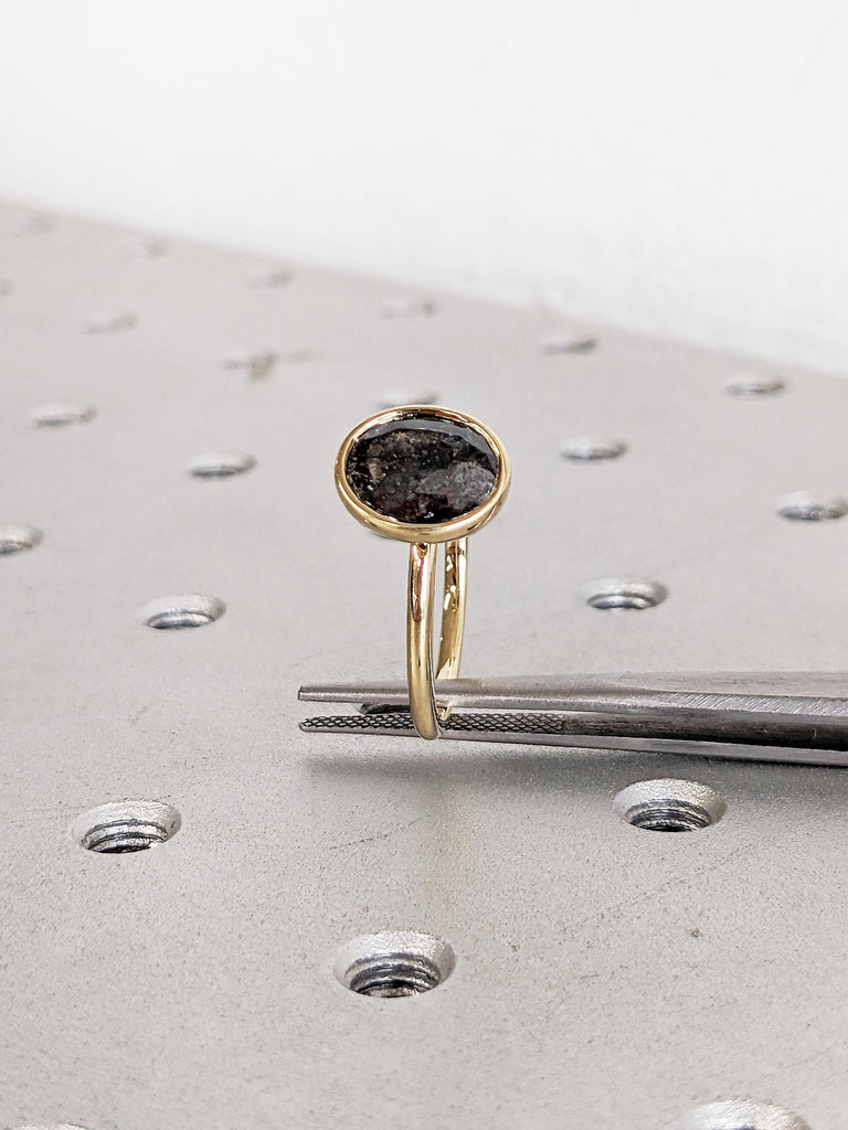 Oval Engagement Ring, Raw Salt and Pepper Diamond Ring, Solid Gold Ring, Unique Solitaire Ring, Bezel Ring, Raw Diamond Ring, Gift for Wife