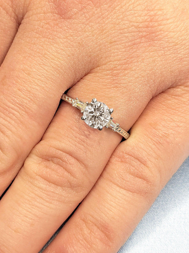 1.5ct VVS Moissanite Engagement Ring | 14k 18k White Gold Rings for Women | Round Moissanite Ring | Unique Rope Twist Ring