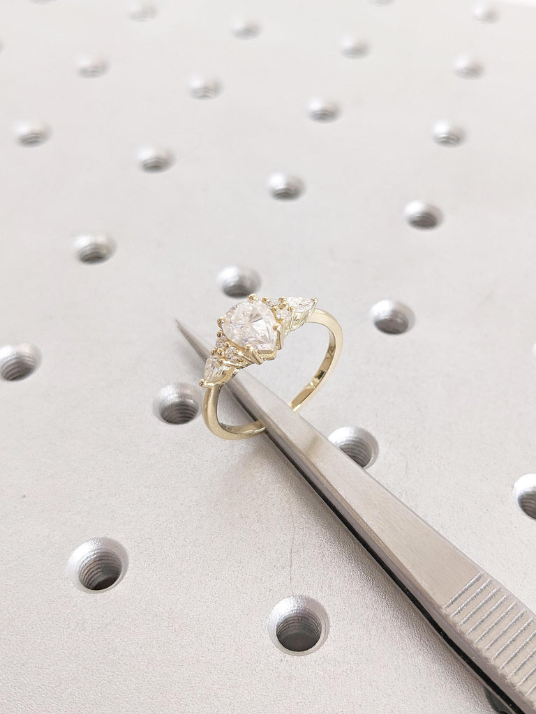 Gold Engagement Ring. Pear Ring