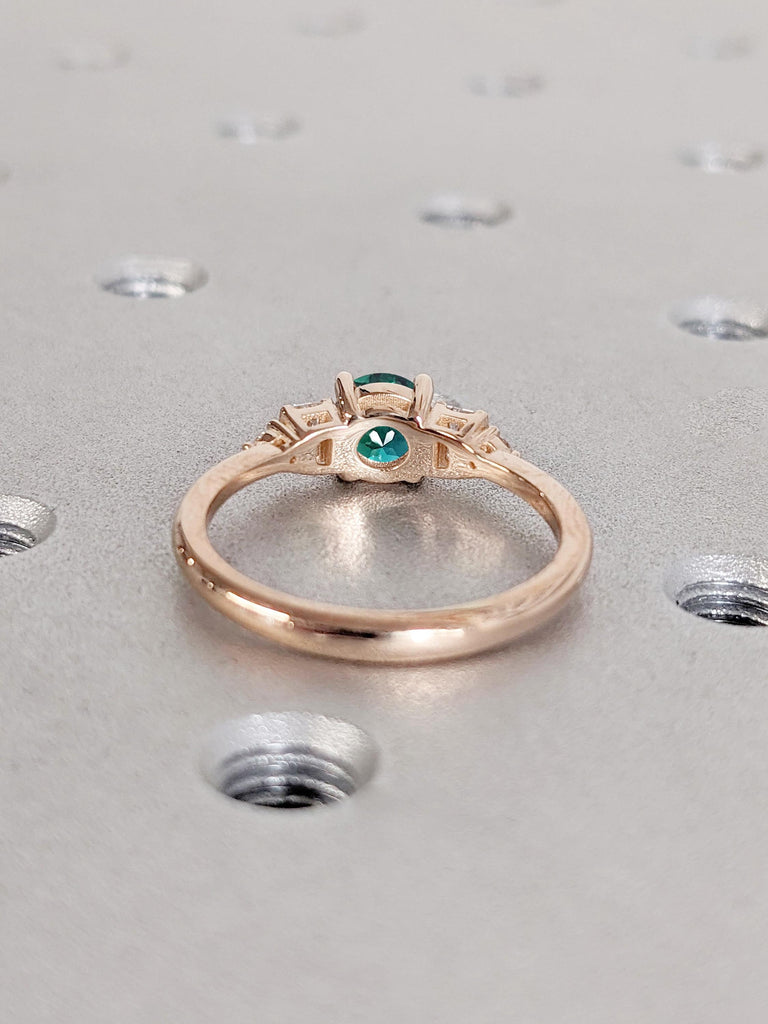 Unique May Birthstone Emerald Rose Gold Engagement Ring | Art Deco Promise Anniversary Ring | Thin Gold Rings for Women | Bar Setting Ring