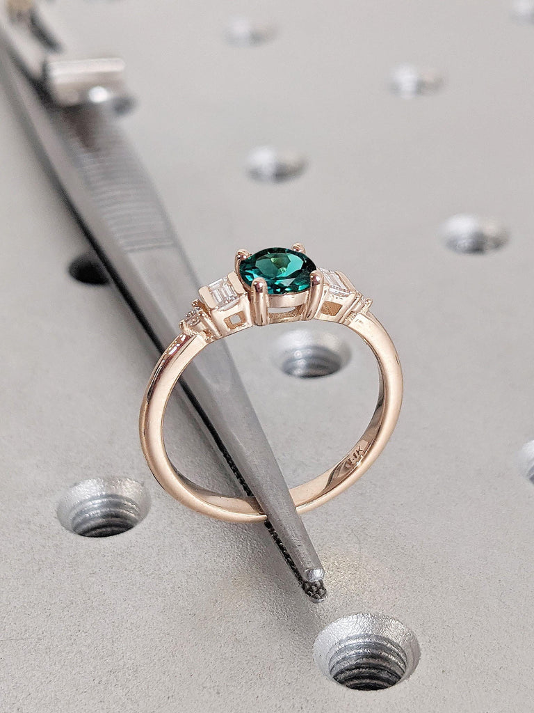 14k Rose Gold Emerald Engagement Ring for Women | 0.5ct Lab Grown Emerald Promise Ring | Delicate Engagement Ring