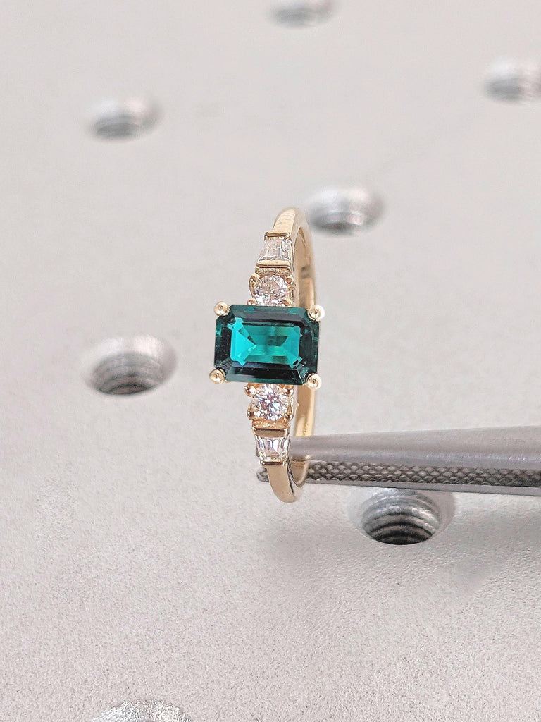 0.5ct Green Emerald May Birthstone Ring | Green Gemstone Ring | 14k Solid Gold Engagement Ring | White Yellow Rose