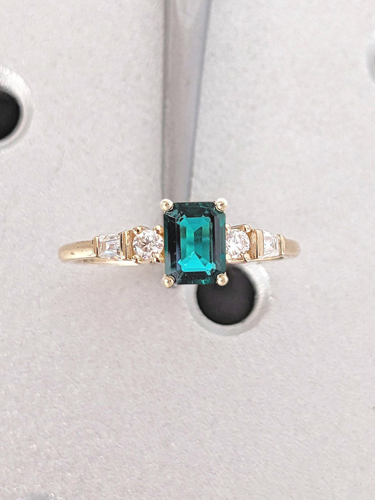 Emerald cut 1 - 2 Carat Lab Created Emerald Engagement Ring | 14k 18k Rose Gold Rings for Women | Modern Engagement Ring