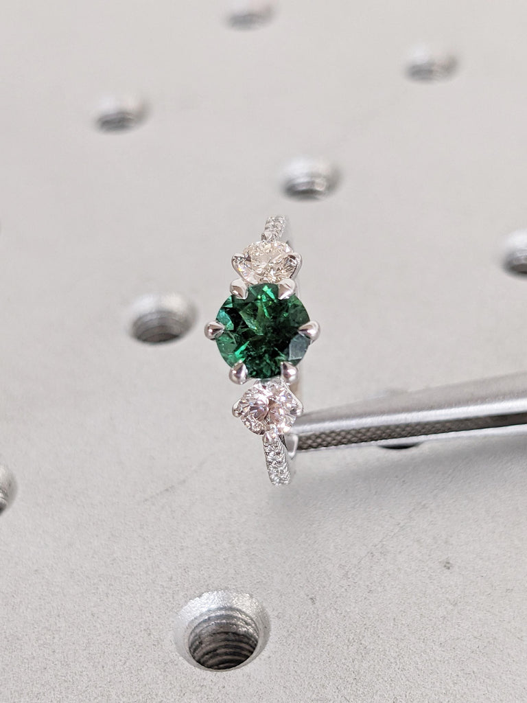 Art Deco Tourmaline Ring, 14k White Gold Engagement Ring, Green Tourmaline Half Eternity Ring, Vintage Promise Ring for Her, Gift for Wife