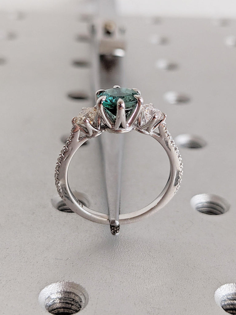 Art Deco Tourmaline Ring, 14k White Gold Engagement Ring, Green Tourmaline Half Eternity Ring, Vintage Promise Ring for Her, Gift for Wife