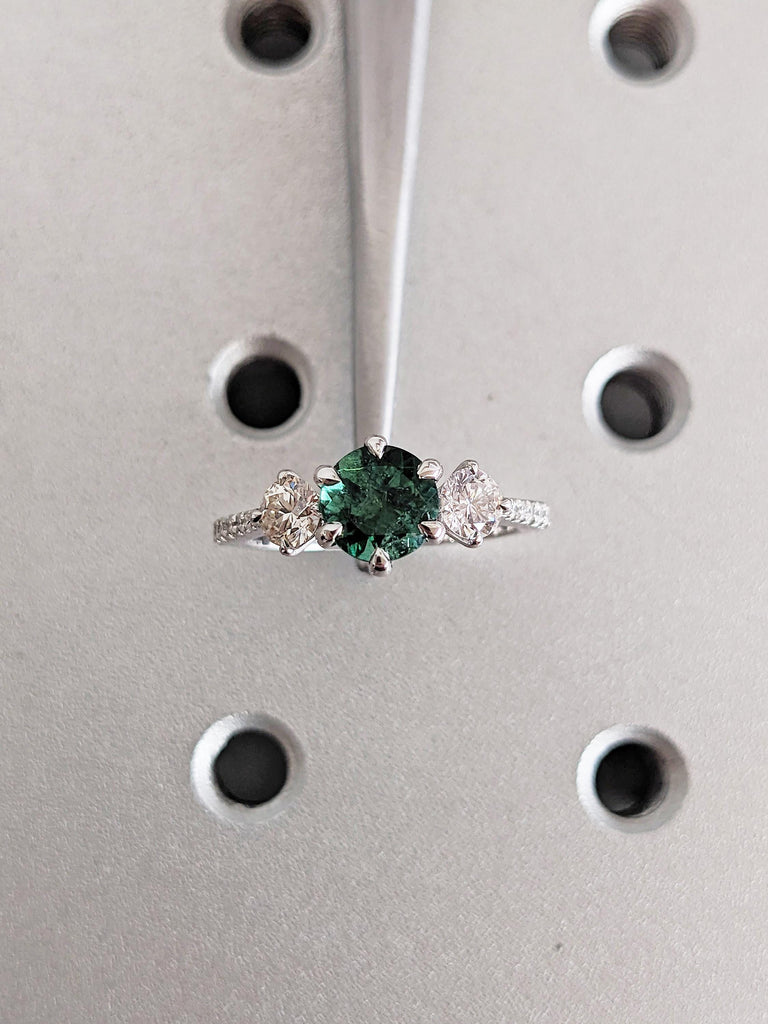 Art Deco Tourmaline Ring, 14k White Gold Engagement Ring, Green Tourmaline Half Eternity Ring, Vintage Promise Ring for Her, Gift for Wife