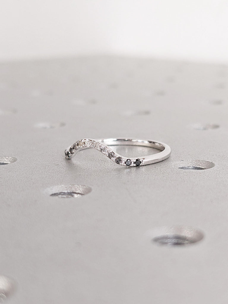 Curved Wedding Band, Ombre Diamond Matching Ring, 14k White Gold Wedding Band, Women Wedding Ring, Unique Stacking Ring, Bridal Gift for Her