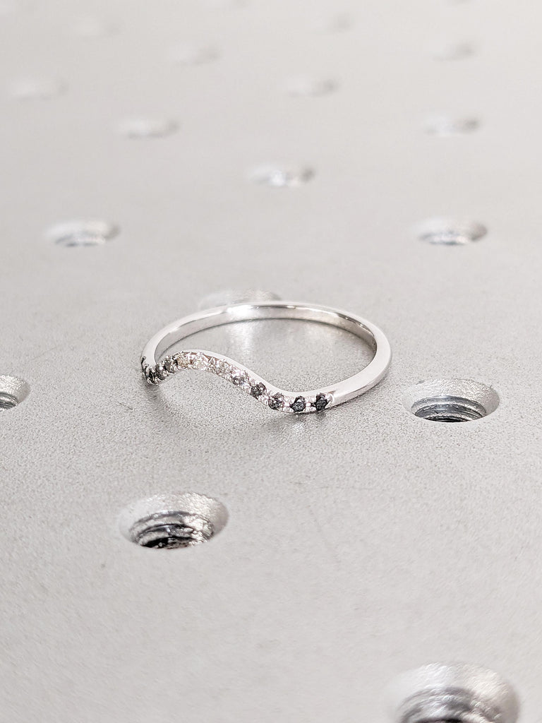 Curved Wedding Band, Ombre Diamond Matching Ring, 14k White Gold Wedding Band, Women Wedding Ring, Unique Stacking Ring, Bridal Gift for Her