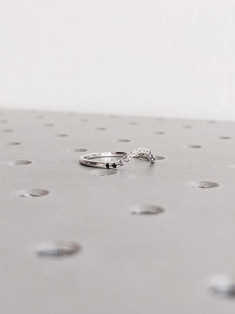 Curved Wedding Band, Ombre Diamond Matching Ring, 14k White Gold Wedding Band, Women Wedding Ring, Unique Stacking Ring, Bridal Gift for Her